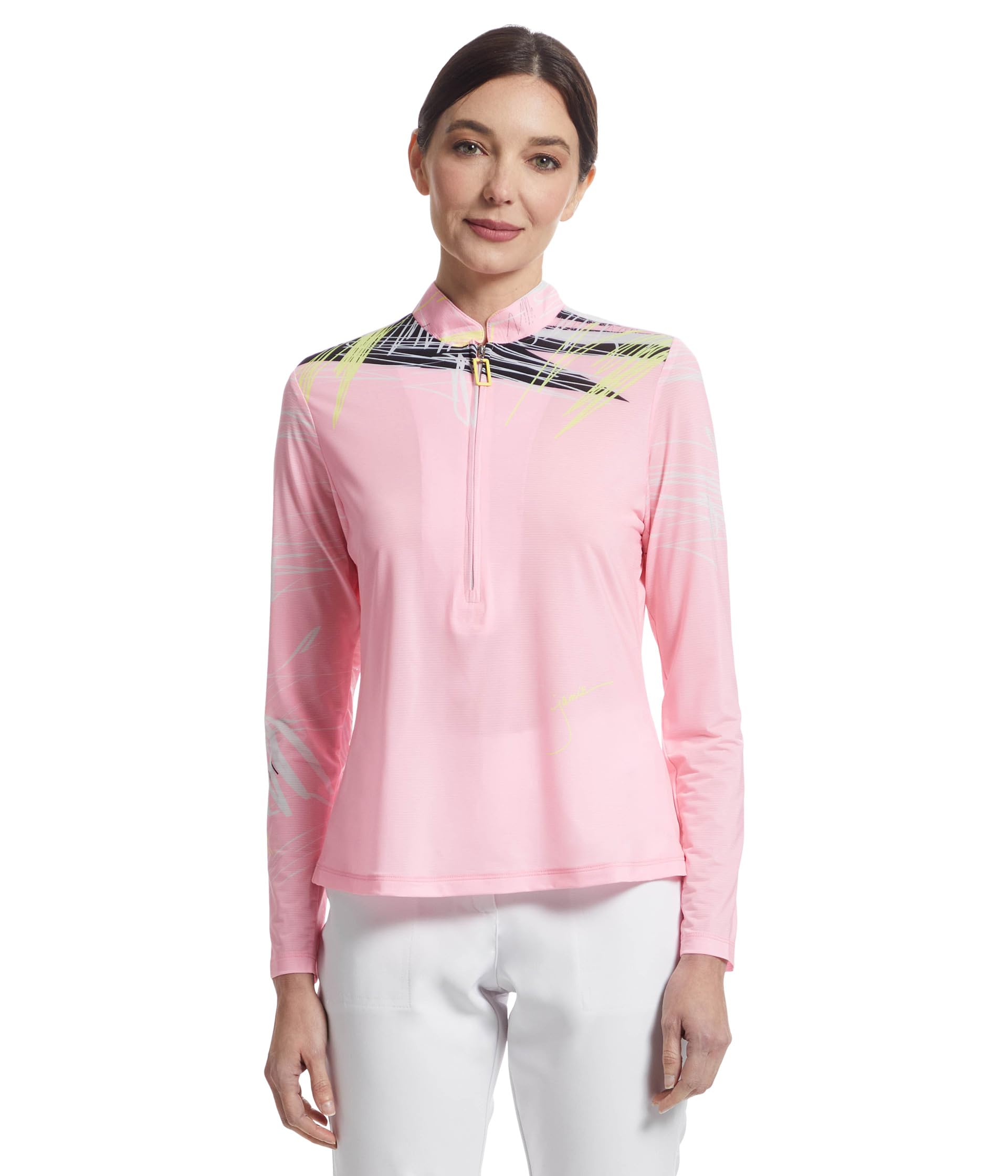 

Топ Jamie Sadock Sunsense Strings Print Long Sleeve 1/4 Zip Sun Protection Top, розовый