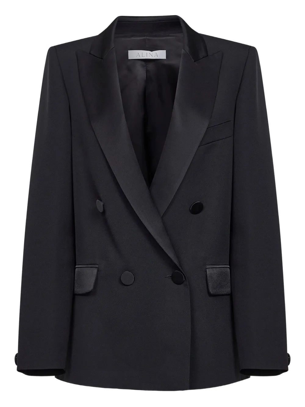

Двубортный пиджак с атласным воротником Alina, черный