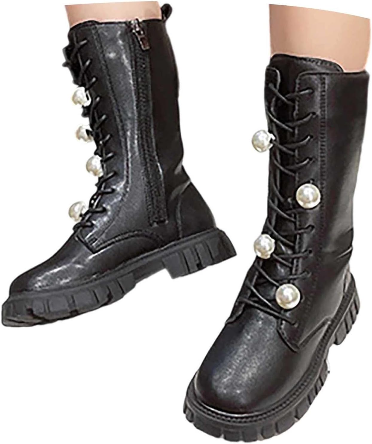 

Девочкам Ботинки Боевые Ботинки из искусственной кожи PU Милые на шнуровке С боковой молнией Средние сапожки на платформе Маленькие дети/Старшие дети ZRBYWB, 06-Black