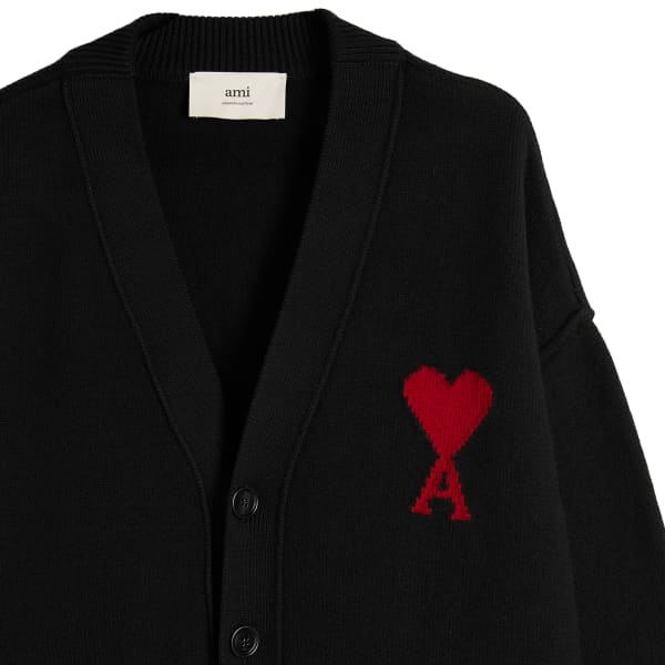 Вязаный кардиган из фетровой мериносовой шерсти Ami Paris, Noir/Rouge — фото 3
