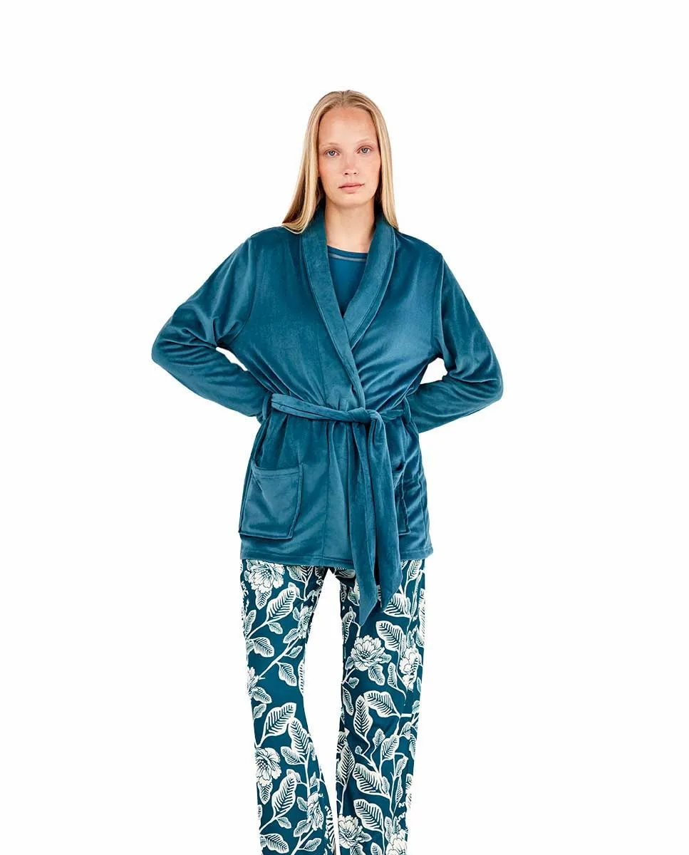 

Женский мягкий флисовый халат с карманами и приталенным поясом Gisela, темно-синий