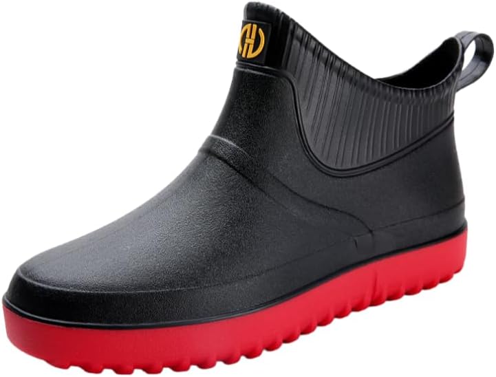 

Мужские резиновые сапоги Hhhchpm, уличные, водонепроницаемые, легко надеваются, с нескользящей подошвой, короткие резиновые сапожки для сада, кухни и улицы, дождевые ботинки, красный