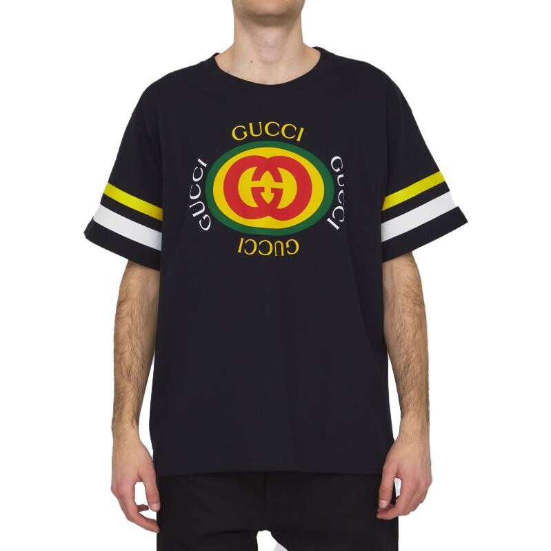Футболка Gucci мужская, хлопок, черный / желтый / белый — фото 2