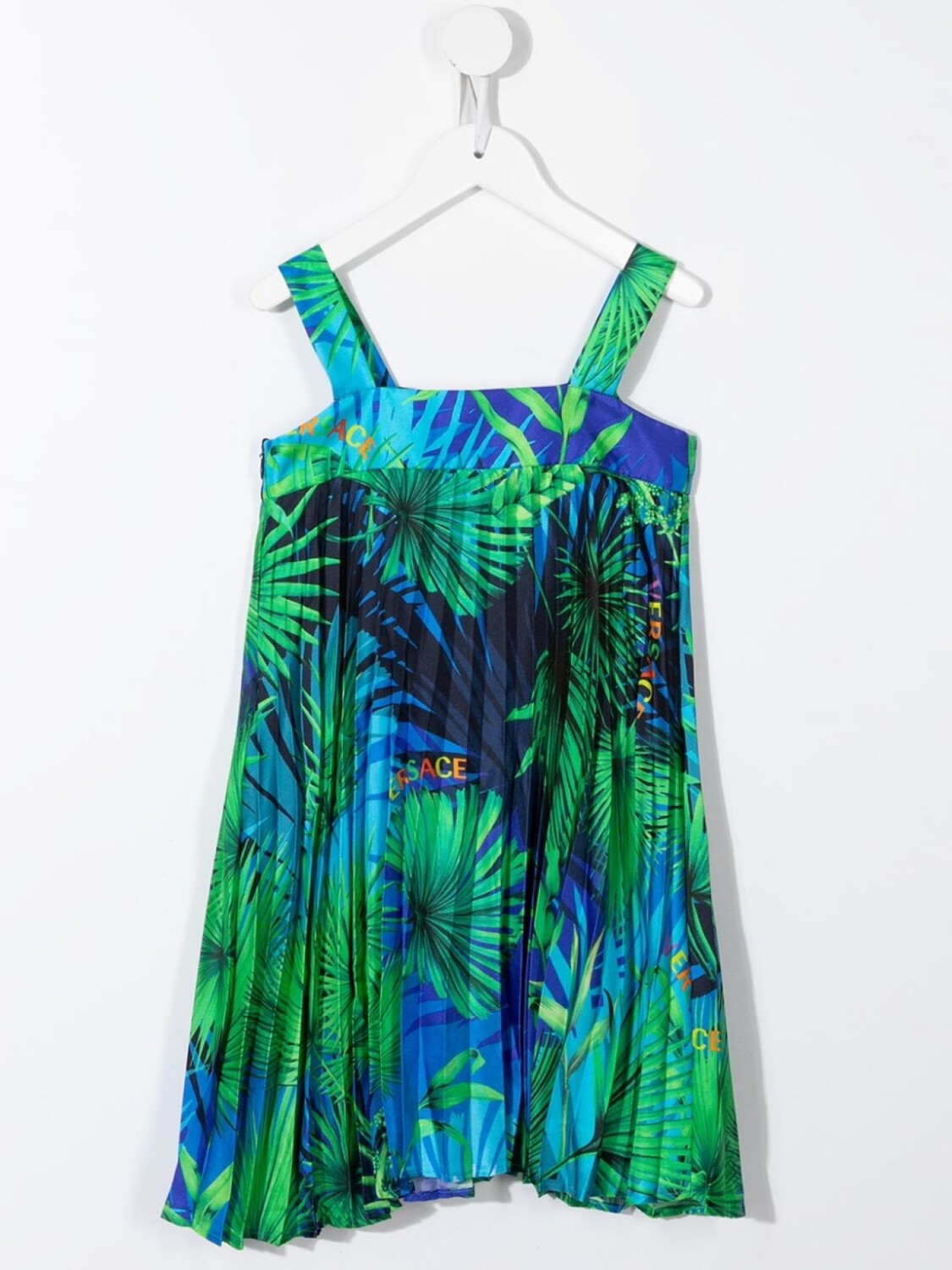 Versace Kids платье с плиссировкой и графичным принтом, синий — фото 2