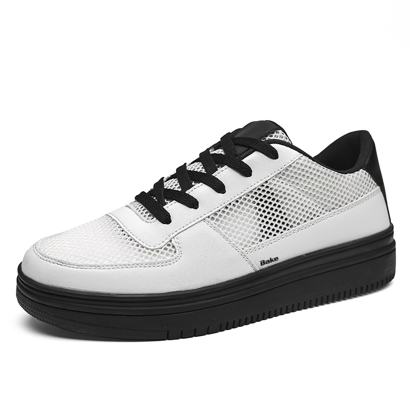 

BAKE Скользоустойчивые, износостойкие, дышащие мужские скейтерские кроссовки лоу-топ бело-черные, цвет White Black