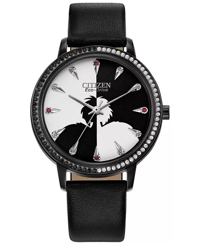 

Женские часы Eco-Drive Cruella с черным кожаным ремешком, 36 мм Citizen, черный