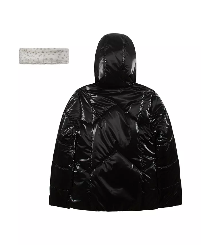 Детская утепленная куртка с эффектом отражения Reflective Shine Fashion Puffer Jacket для девочек 7-16 лет Jessica Simpson, черный — фото 2