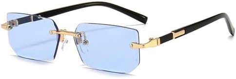 

Модные панк-солнцезащитные очки без оправы с закругленными краями для мужчин и женщин, винтажные солнцезащитные очки 2024 года, очки с защитой от УФ-излучения UV400 MTZJH, Blue