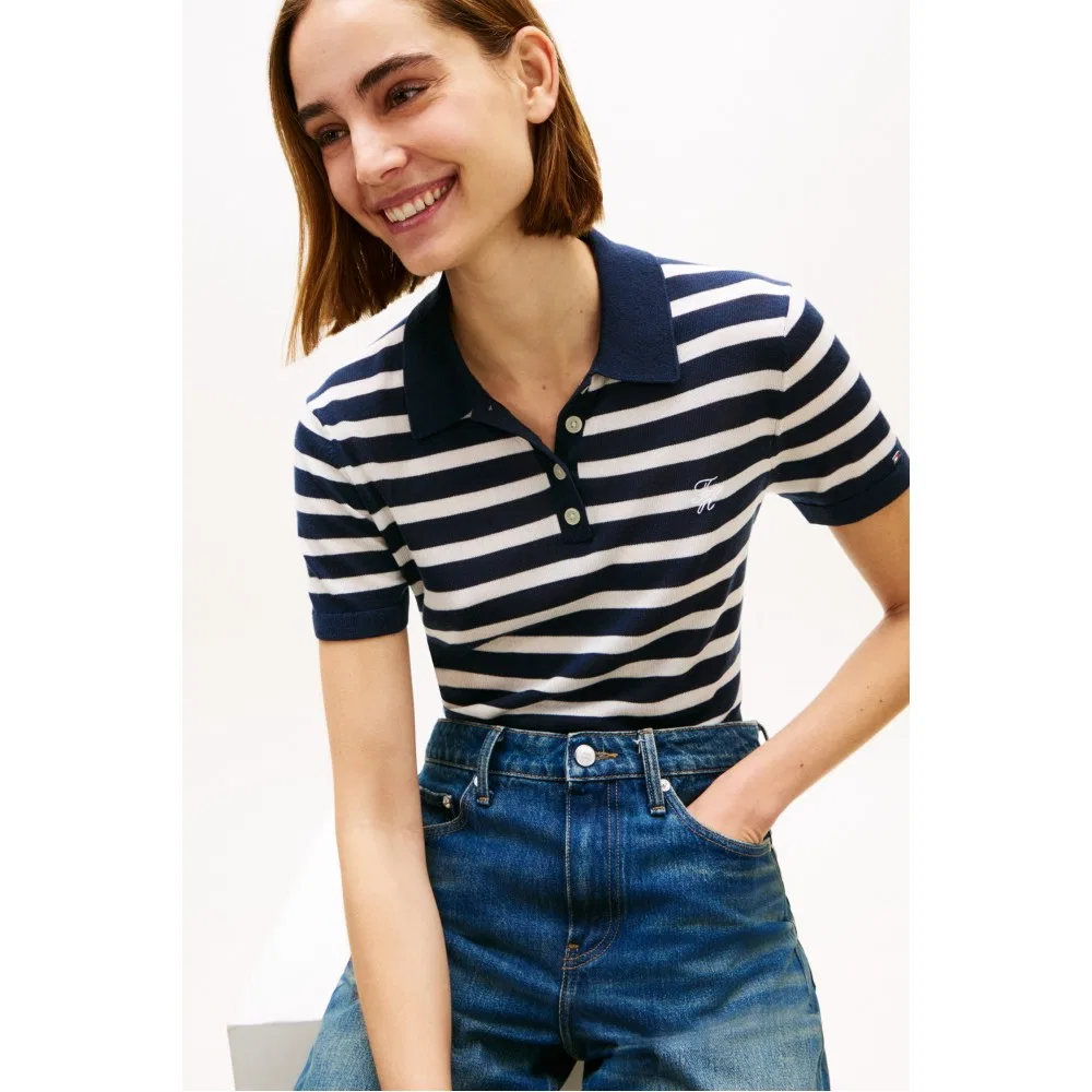 Женский синий свитер-поло из смесового шелка от Tommy Hilfiger Women — фото 4