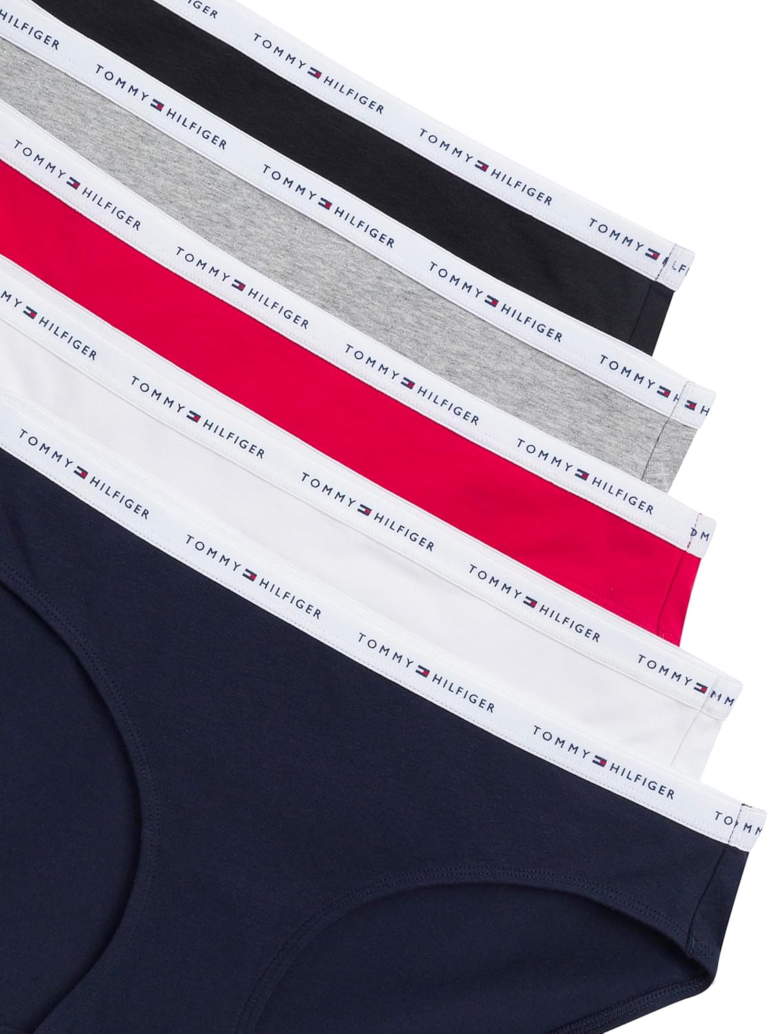 Комплект из 5 женских классических хлопковых бикини с логотипом Tommy Hilfiger, Red/Navy/White/Heather Grey/Black — фото 3