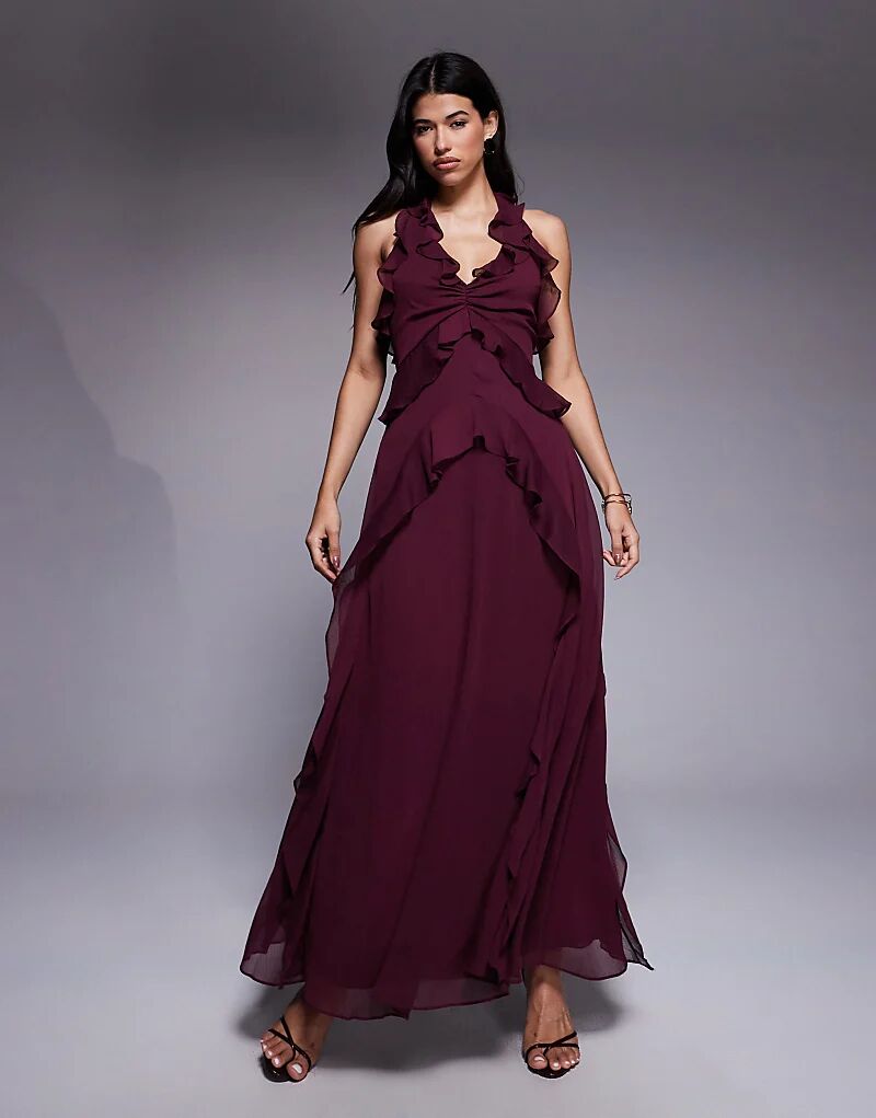 

Платье мидакси Forever New с рюшами в портвейне