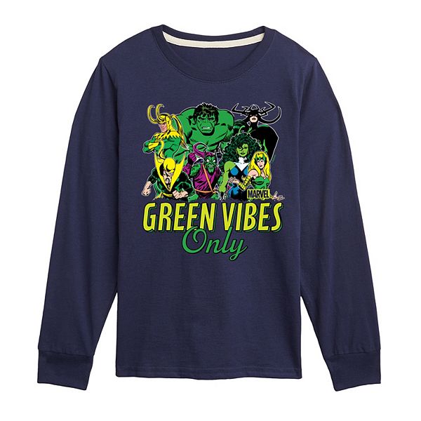 

Футболка с длинным рукавом Marvel Green Vibes Only для мальчиков 8-20 Licensed Character, Navy