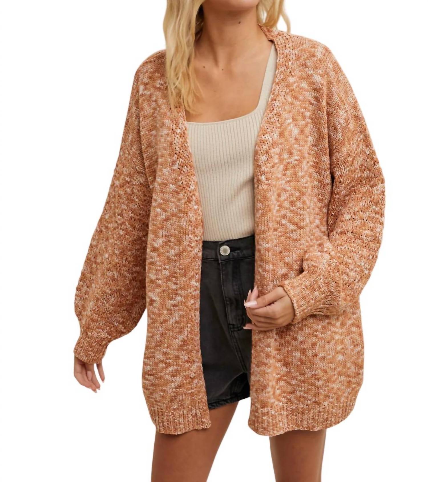 

Длинный рукав свитера кардиган цвета верблюжьей шерсти WISHLIST, цвет heathered camel
