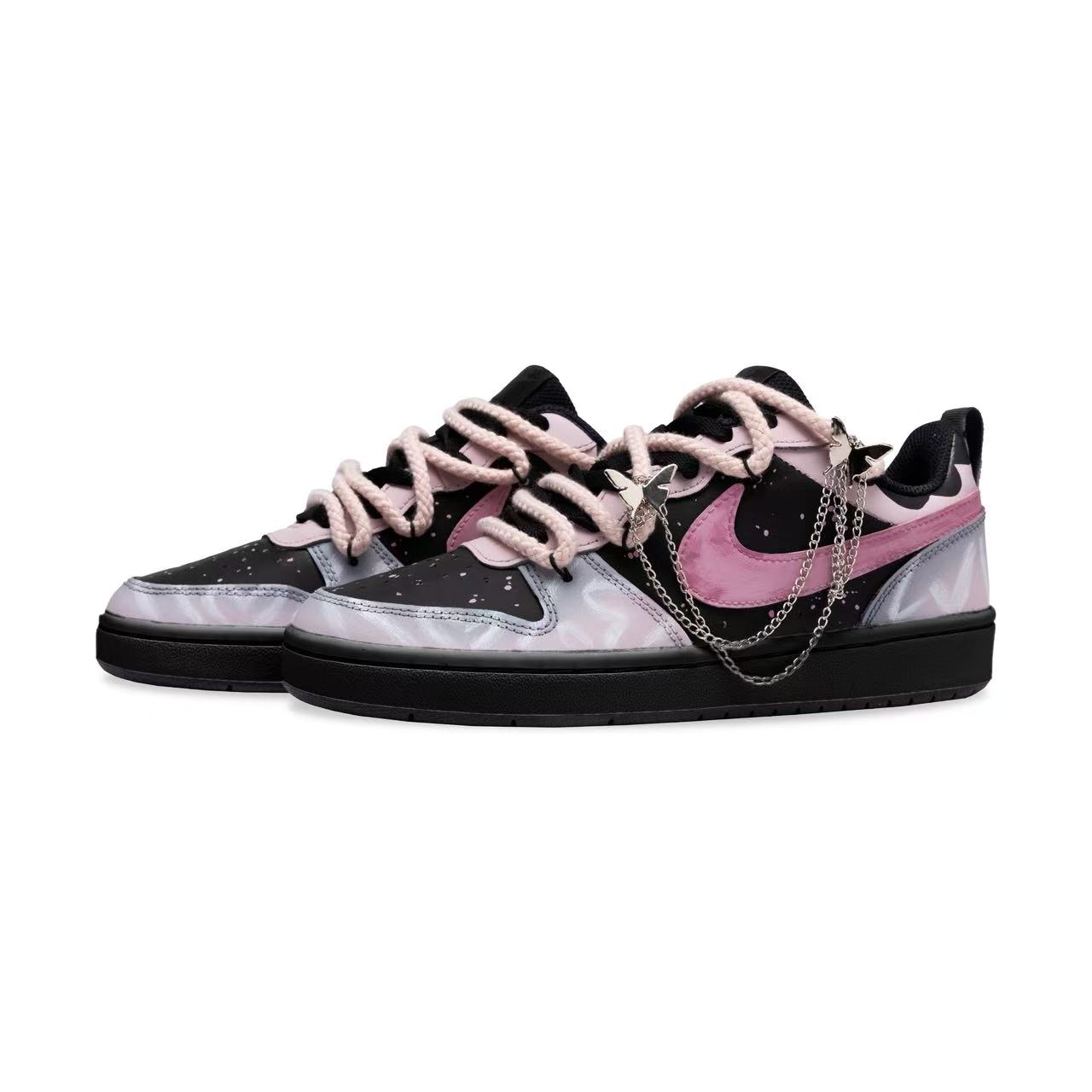 Nike Court Borough Gothic Note, универсальные нескользящие Monster низкие скейтерские кроссовки Black детские — фото 4