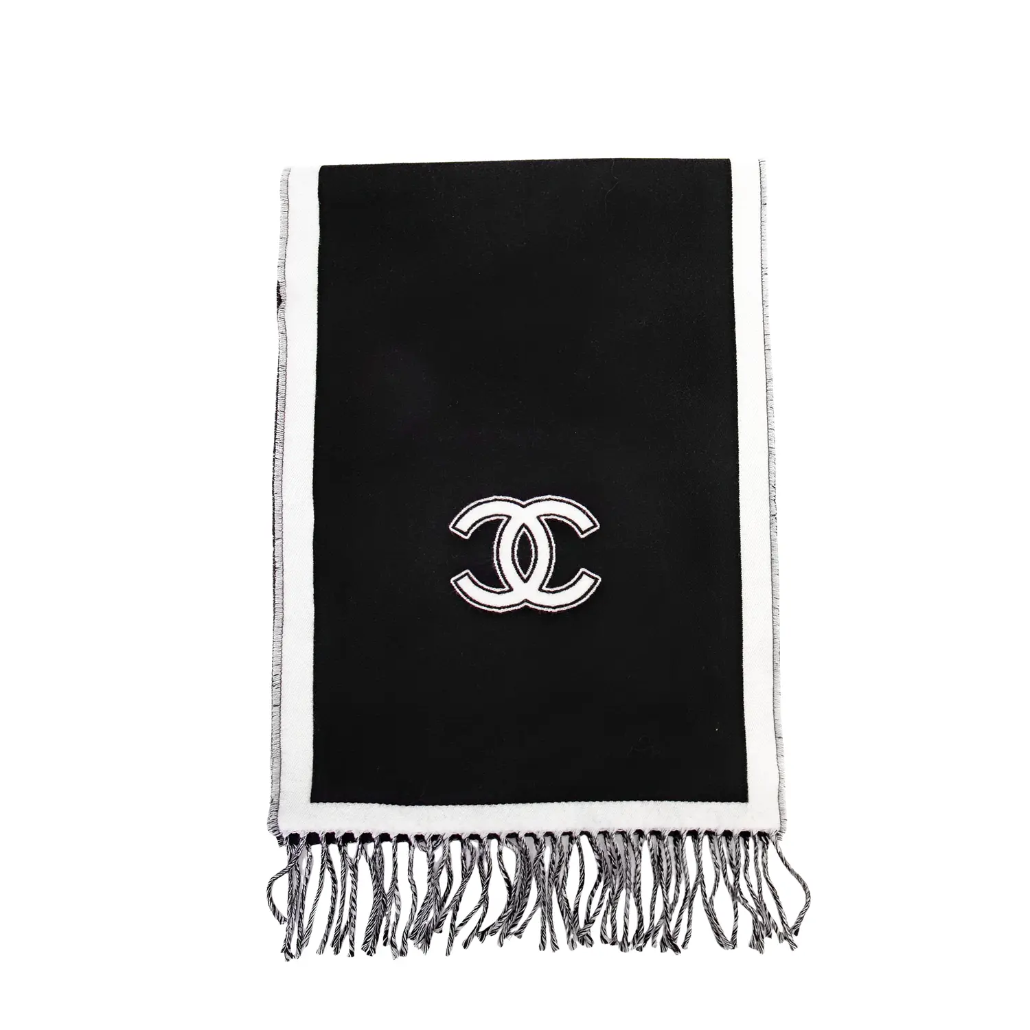 

CHANEL Шерстяной вязаный шарф унисекс черно-белый, Black White