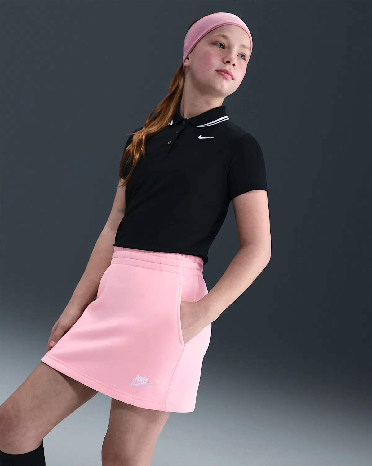 Детская юбка Nike Sportswear Club из французского трикотажа, Medium Soft Pink/Medium Soft Pink/White — фото 2