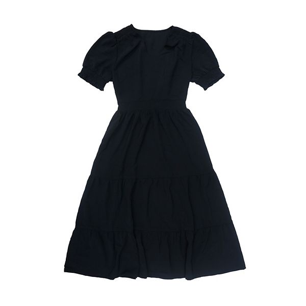 

Женское летнее платье casual с коротким рукавом, v-образным вырезом и сборкой Inspire Chic, Black