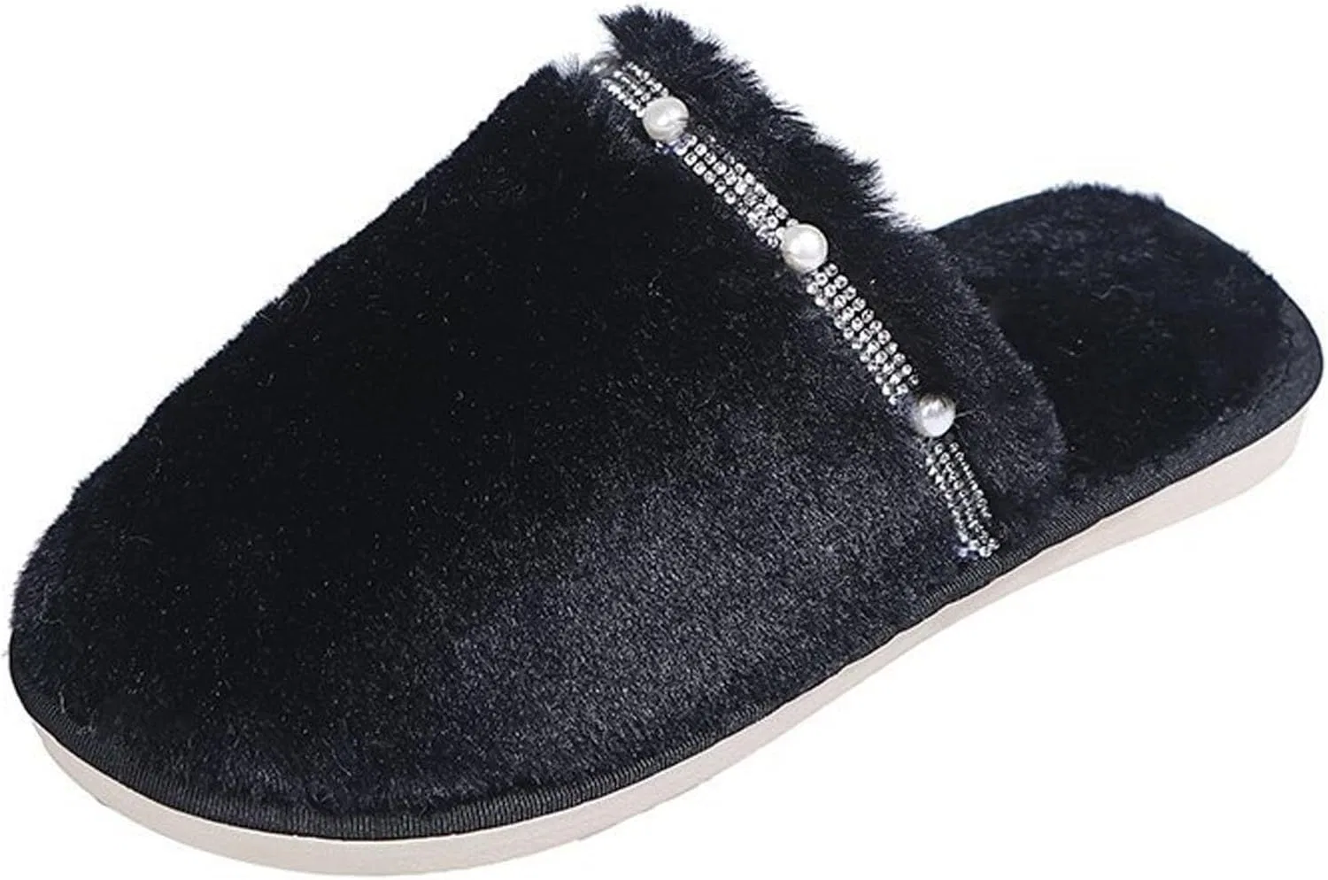 Generisch Hausschuhe Damen Herren Memory Foam Weicher Plüsch Flauschige Pantoffeln Rutschfeste Gefüttert Тапочки Flauschfutter Flache Filzhausschuhe В помещении На открытом воздухе, Schwarz