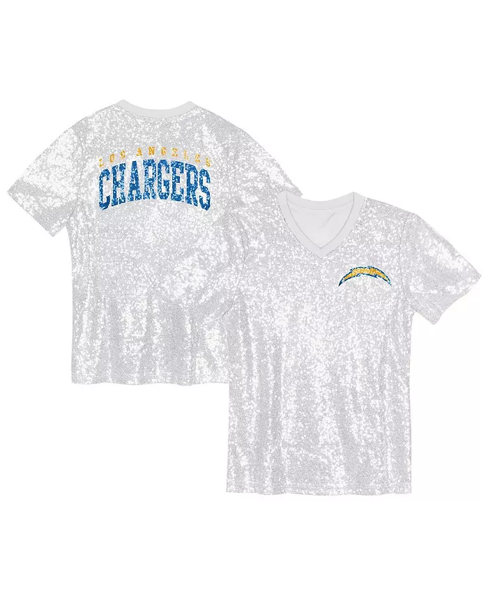 

Белый топ с V-образным вырезом и пайетками от Big Girls с надписью Los Angeles Chargers Outerstuff