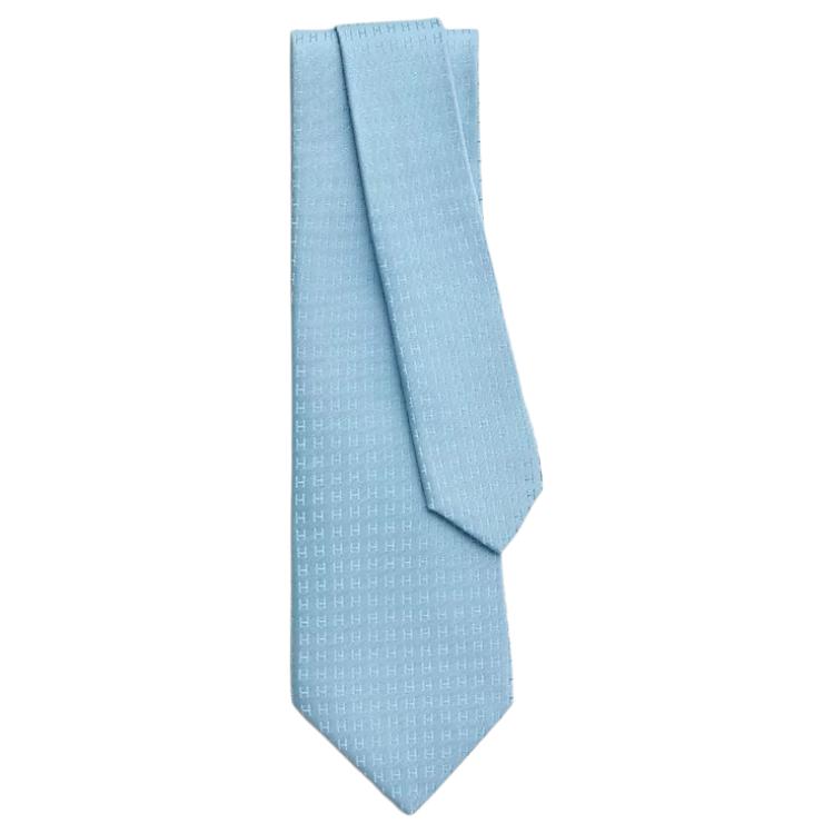 

HERMES Шелковый галстук мужской светло-голубой, Light Blue