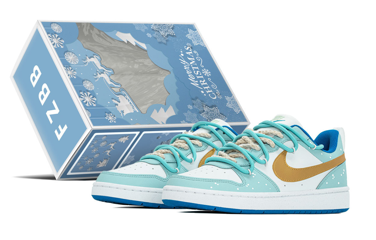 

Nike Кроссовки для скейтбординга Court Borough Frozen Slip Resistant Abrasion Resistant низкие детские Blue White Gold