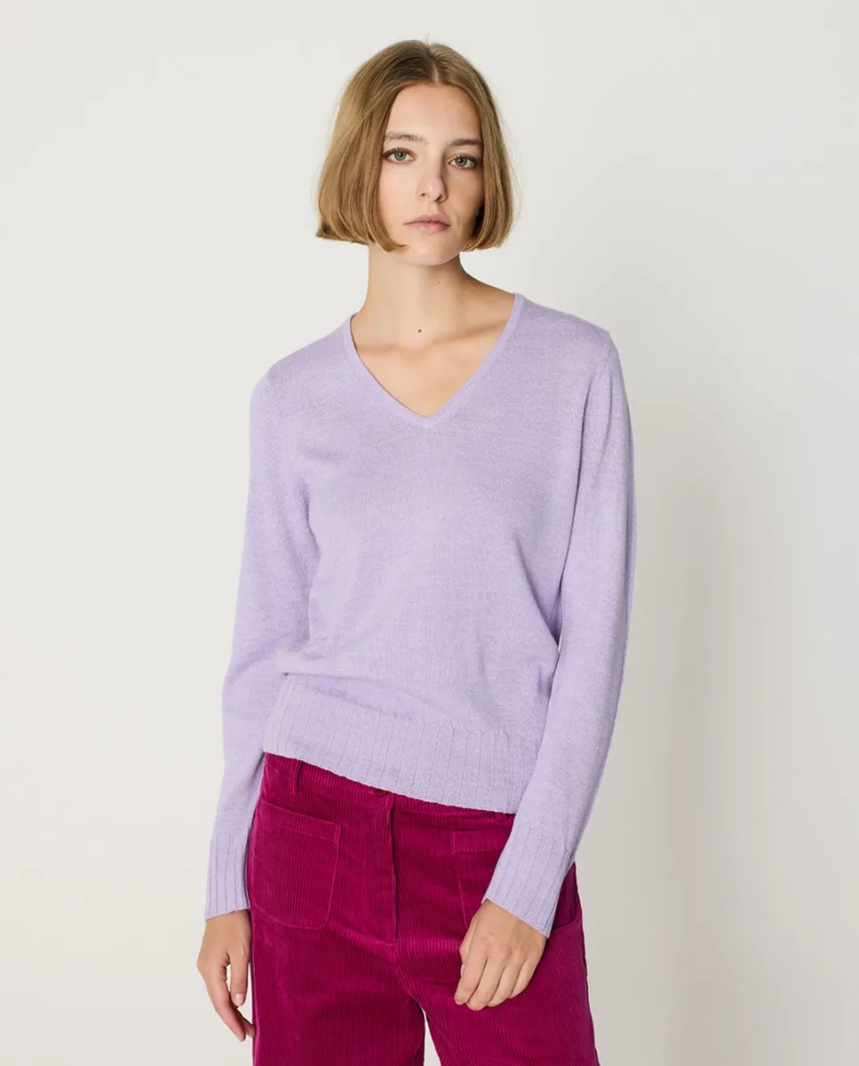 

Женский базовый джемпер с V-образным вырезом и длинными рукавами Escorpion, сиреневый