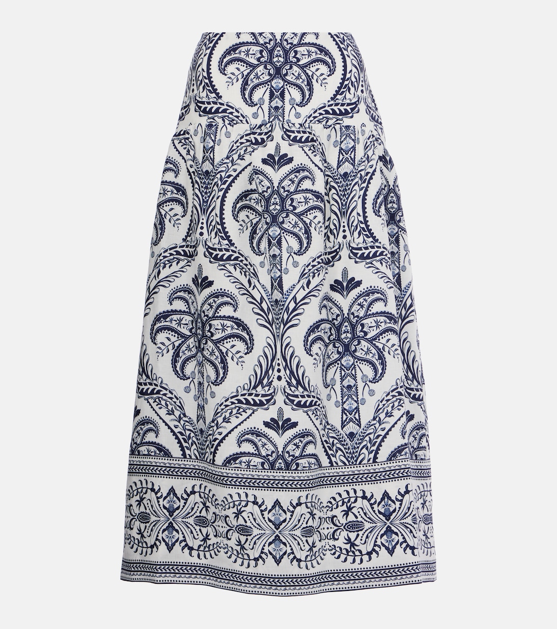

Тропическая миди-юбка из льна с принтом камея Farm Rio, Blue Tropical Cameo Off-White