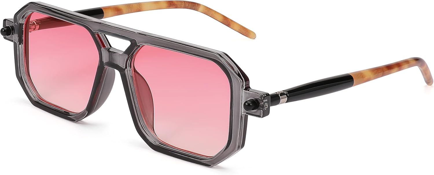 

Винтажные квадратные солнцезащитные очки-авиаторы FEISEDY 70-х годов, классическая ретро-стильная оправа, защита от ультрафиолета UV400, артикул B2622, 004 Gray Frame & Pink Lens