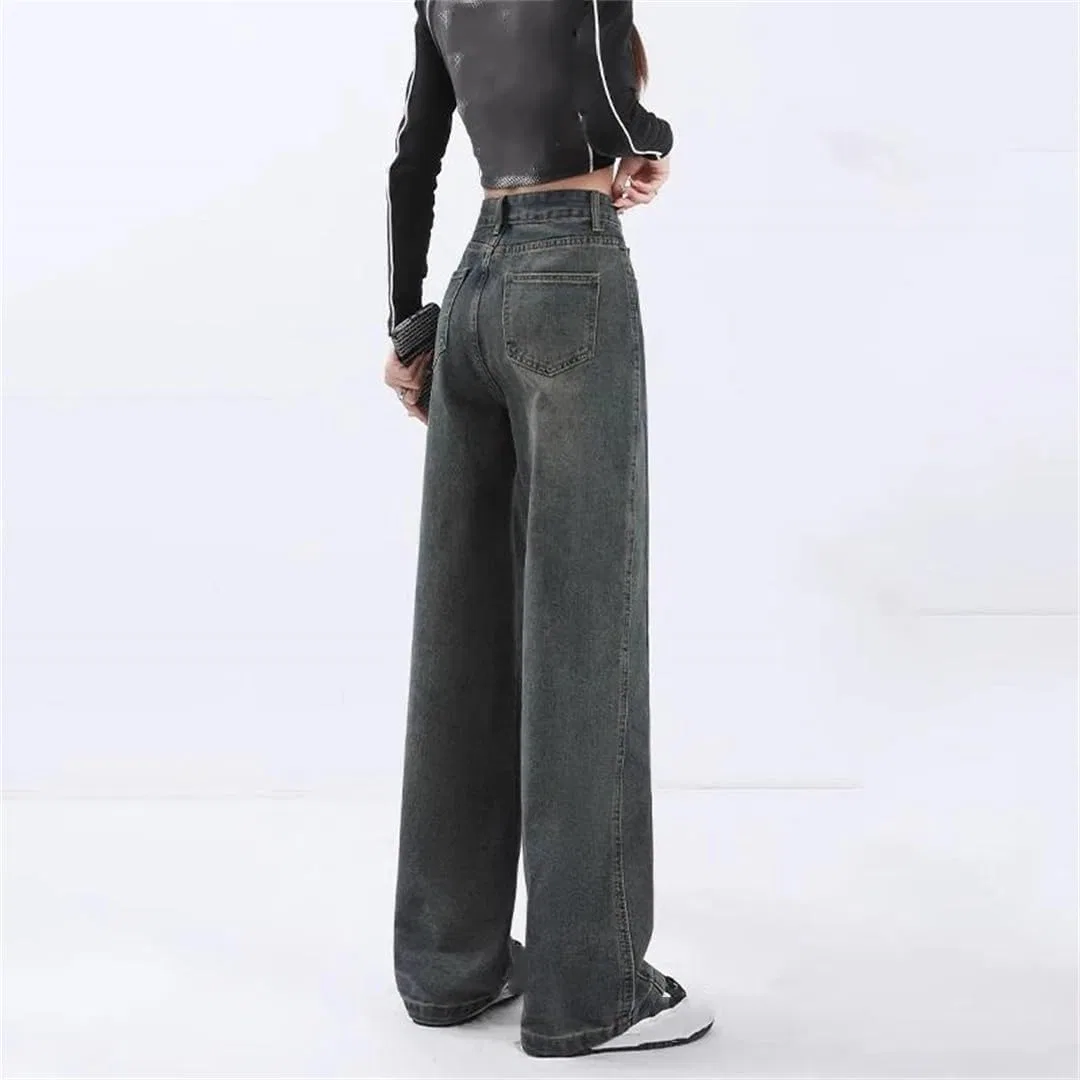 Джинсы прямые свободные Women High Waist Wide Leg Jeans, серый — фото 3