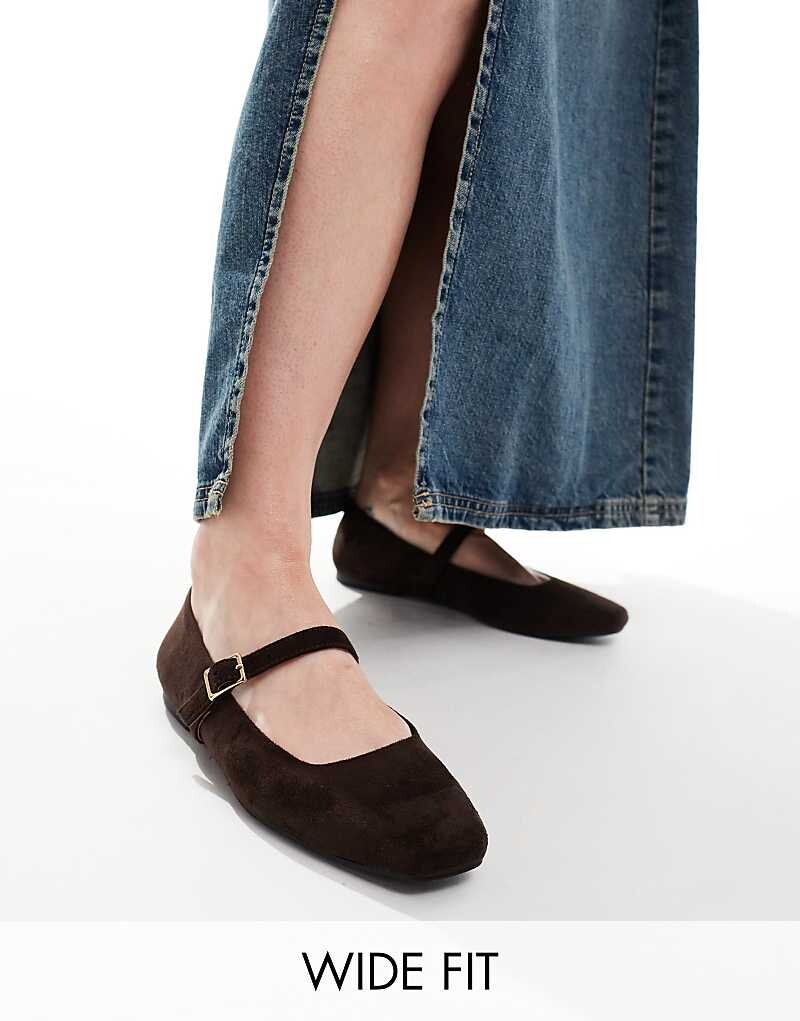 

Коричневые балетки широкого кроя ASOS DESIGN Wide Fit – Lottie – Mary Jane
