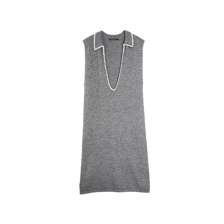 

ELLE Женское платье без рукавов Medium серое с V-образным вырезом средней длины