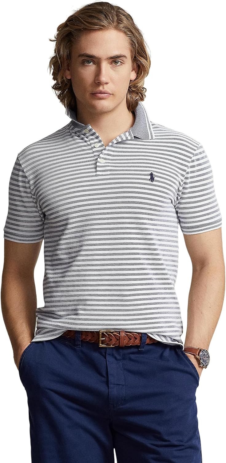 

POLO RALPH LAUREN Мужская поло Custom Slim Fit Stretch Mesh, Newport Navy/White, Белый, POLO RALPH LAUREN Мужская поло Custom Slim Fit Stretch Mesh, Newport Navy/White