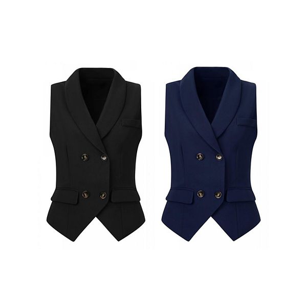 

2 упаковки женского жилета без рукавов с шальным воротником и застежкой на пуговицы Inspire Chic, Black Dark Blue