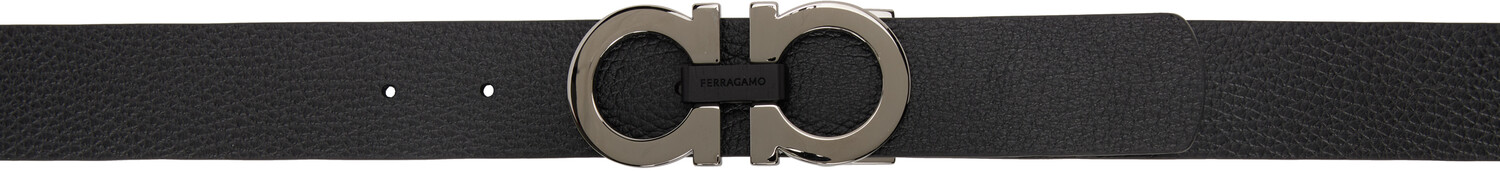 

Ремень Gancini регулируемый двусторонний черного и коричневого цвета Ferragamo, Nero/Hickory