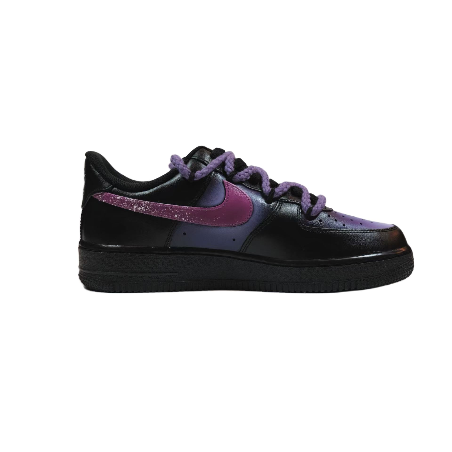 Nike Кроссовки Air Force 1 Dark Night Mystery, Wednesday, Witch, износостойкие низкие, для скейтбординга, унисекс, черный с фиолетовыми элементами — фото 4