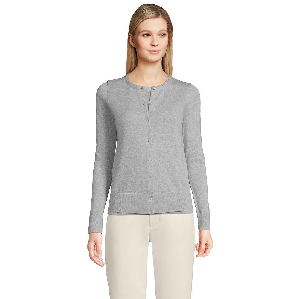 

Женский свитер-кардиган из тонкого хлопка Land End Lands' End, цвет Gray Heather