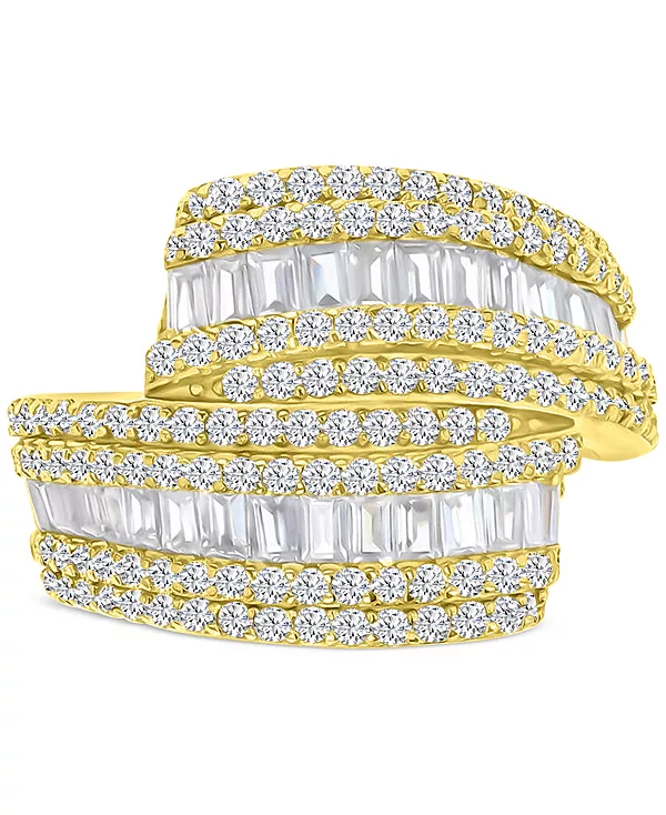 

Кольцо с многорядными изогнутыми кубическими цирконами из 14-каратного золота на стерлинговом серебре Macy'S, gold