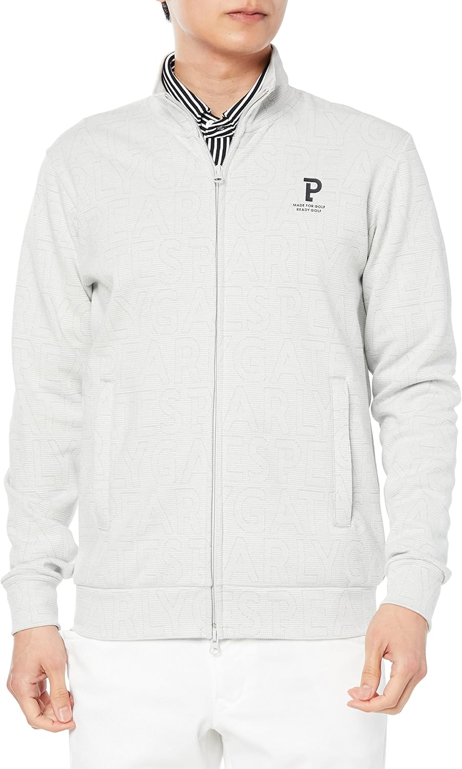 

Мужская толстовка на молнии Parly Gates 053-3162211 (с крупным логотипом, из картона с зебровой сеткой) / для гольфа Pearly Gates, светло-серый