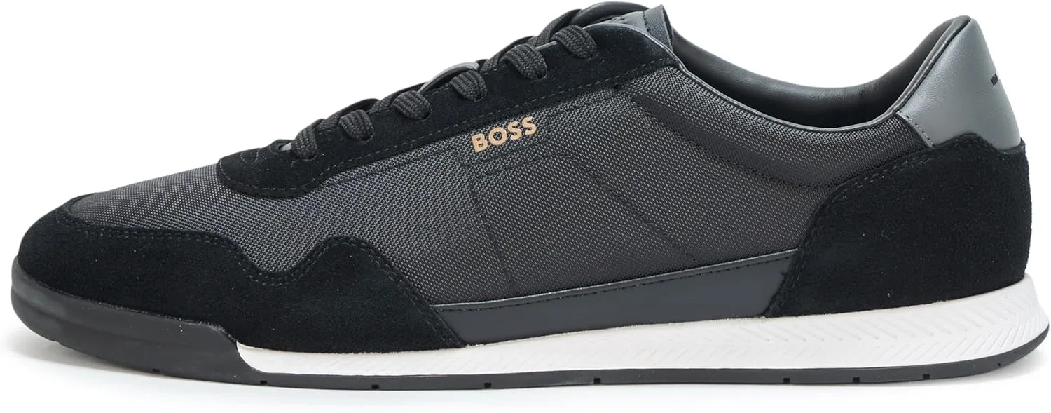 Мужские кожаные кроссовки BOSS Titanium с низким профилем, черный — фото 2