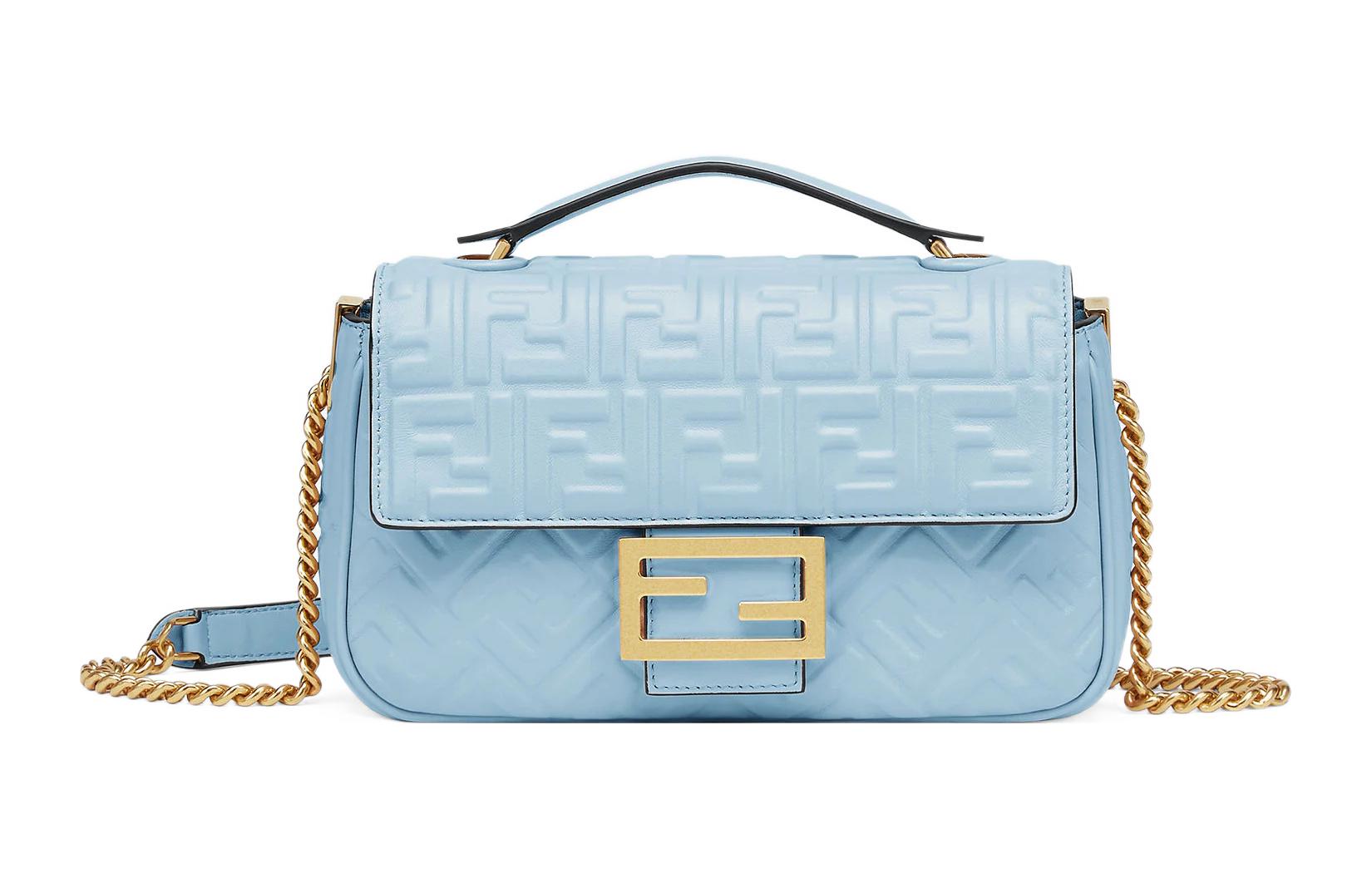 

FENDI Сумка-багет из кожи наппа, сумка-багет, сумка через плечо, женская, среднего размера, светло-голубого цвета
