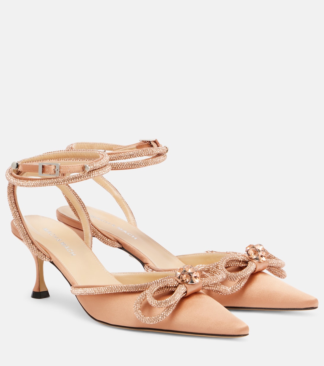 Туфли-лодочки Double Bow 65 с декоративными элементами из атласа Mach & Mach, Golden Brown