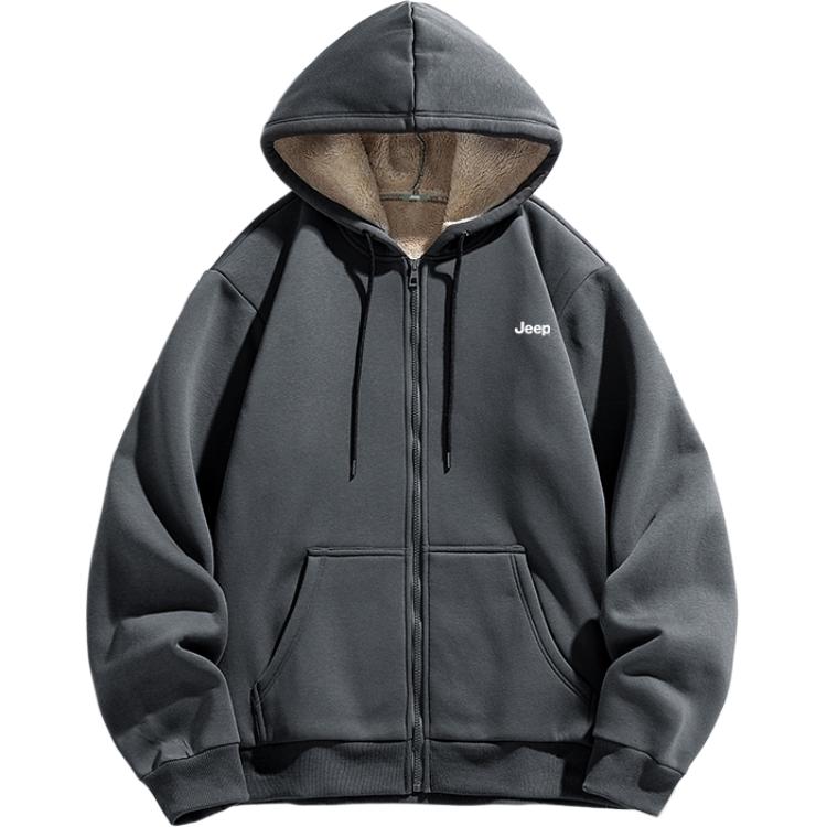 

Толстовка Unisex с капюшоном утепленная кардиган Jeep, темно-серый-thickened and fleece-lined