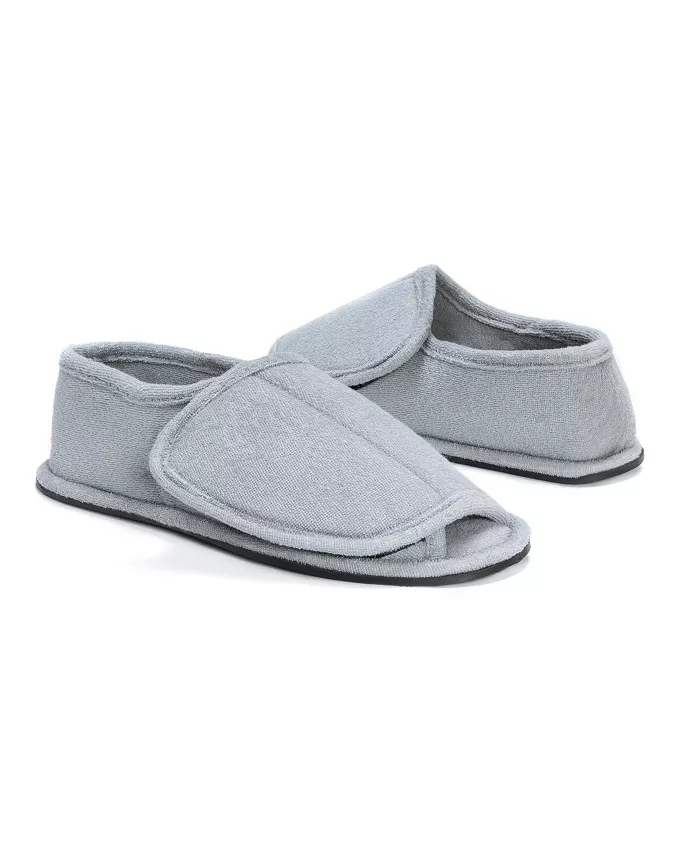 Мужские махровые шлепанцы с открытым носком на липучке MUK LUKS, серый — фото 4