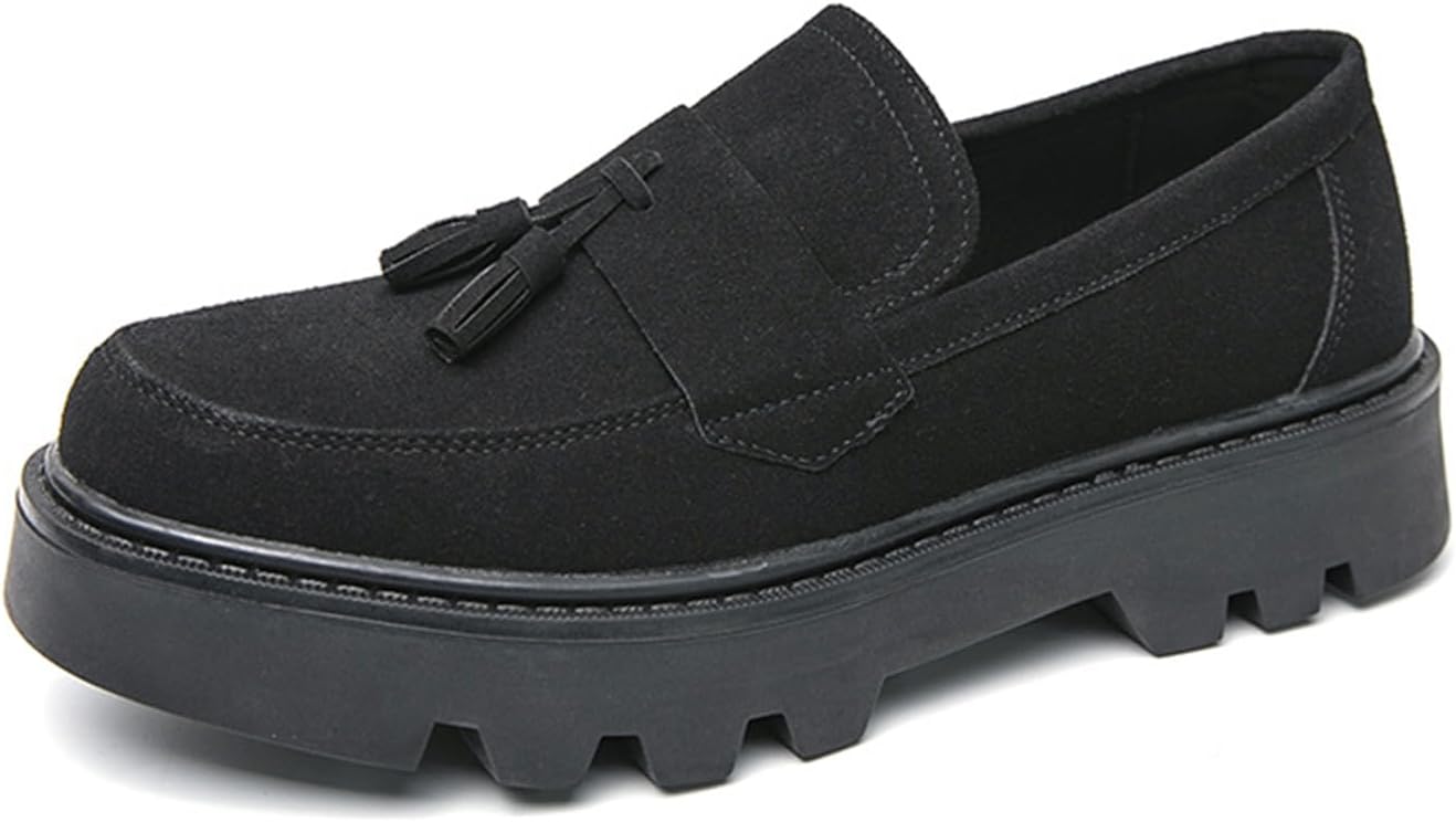 

Мужские замшевые лоферы на платформе с бахромой, винтажный дизайн, круглый носок, противоскользящие, роскошные, формальные и повседневные деловые обувь, классические лоферы Didopery, черный