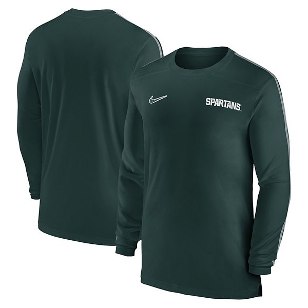 

Мужская зеленая футболка michigan state spartans 2024 sideline coach uv performance с длинным рукавом Nike