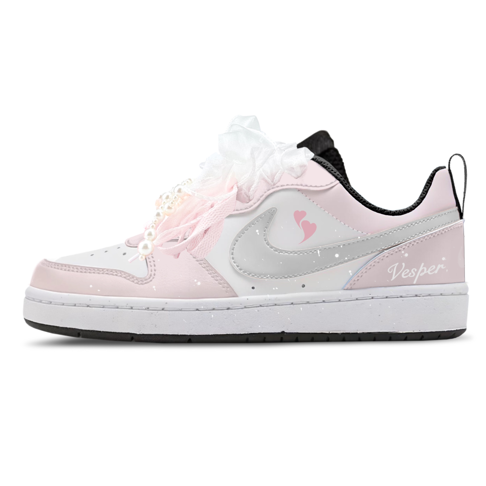 

Nike Детские кроссовки для скейтбординга Court Borough Cushioning Low Top, розовые, белые, подростковые