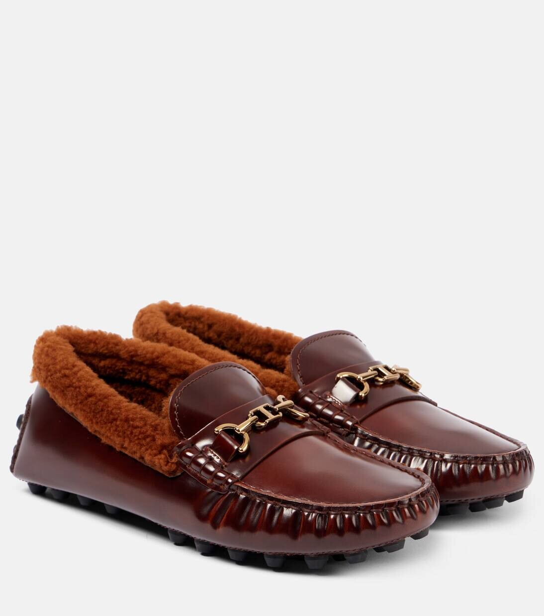 Кожаные мокасины с отделкой из овчины Tod'S, цвет cuioi scuro + cognac