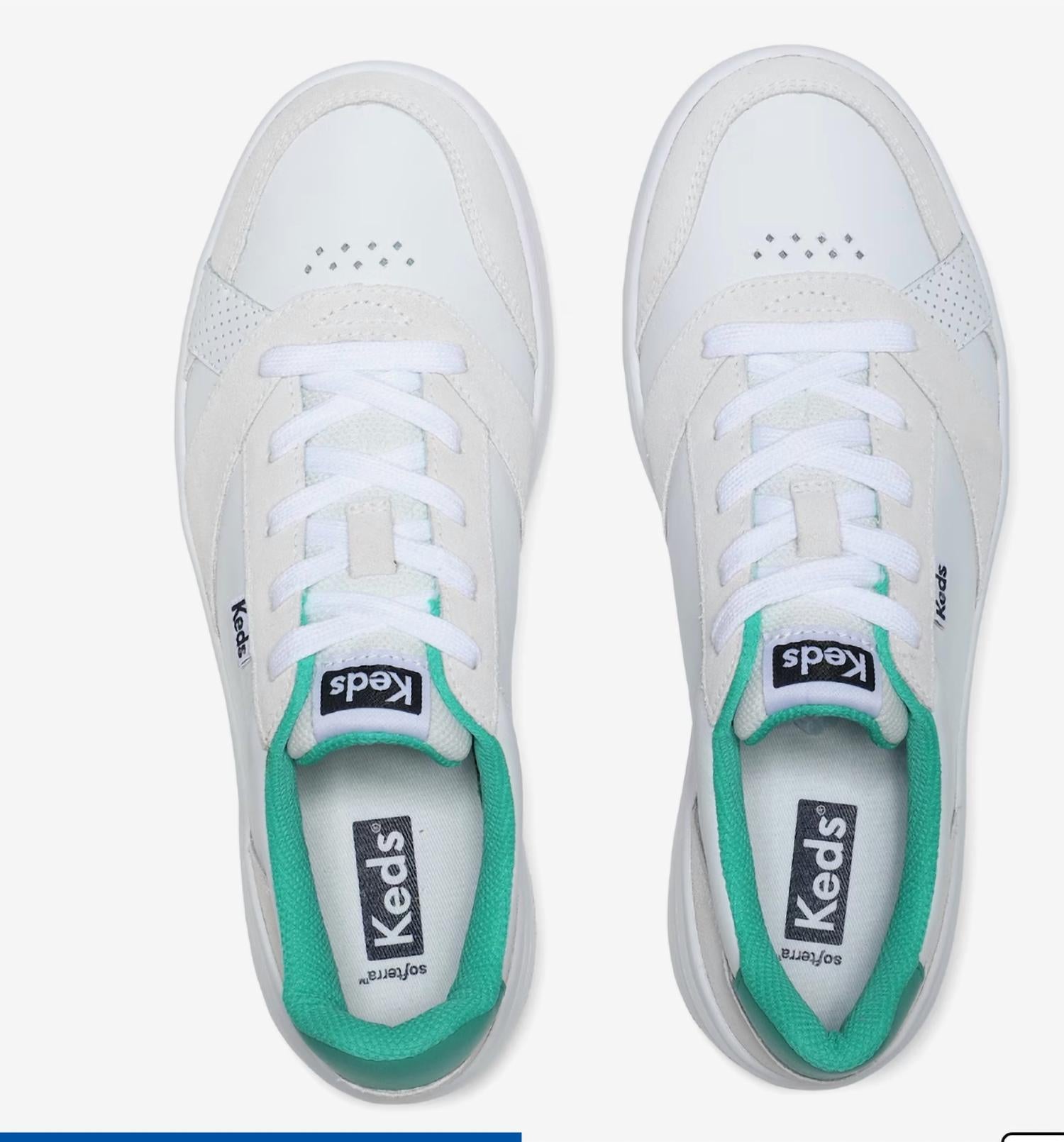 Женские замшевые кеды Court Leather Lace Up Sneakers в цвете White/green Keds — фото 3