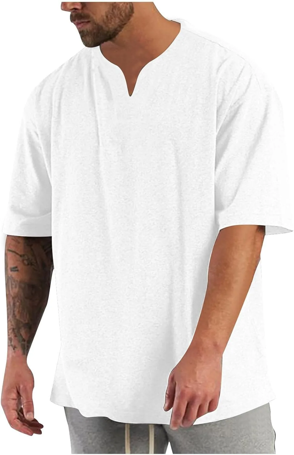 

Мужская оверсайз футболка с V-образным вырезом QUNPIU