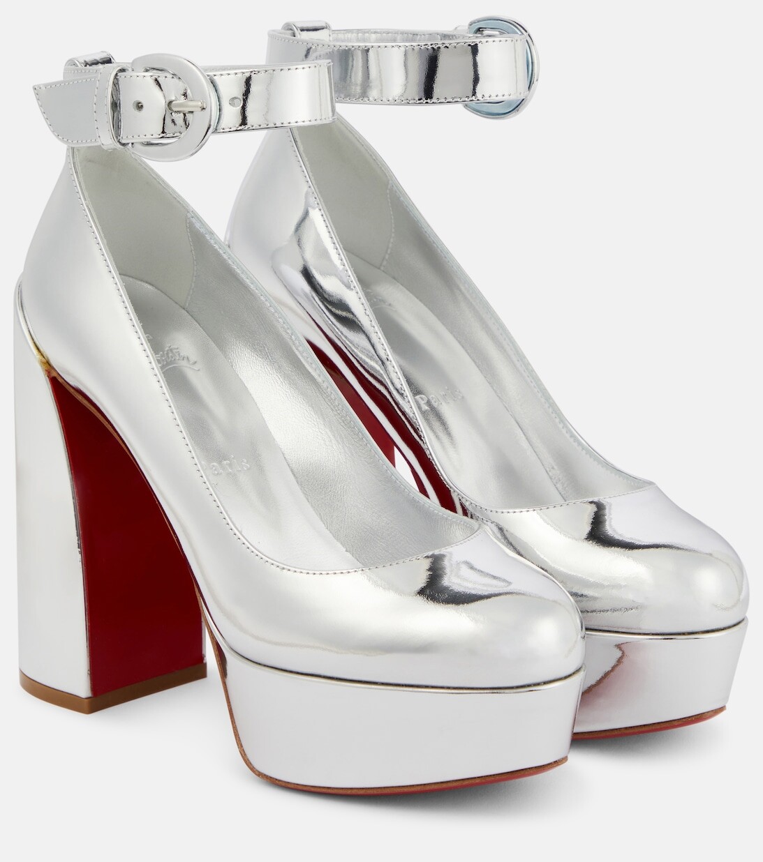 Туфли-лодочки Movidastrap из металлизированной кожи Christian Louboutin, серебряный